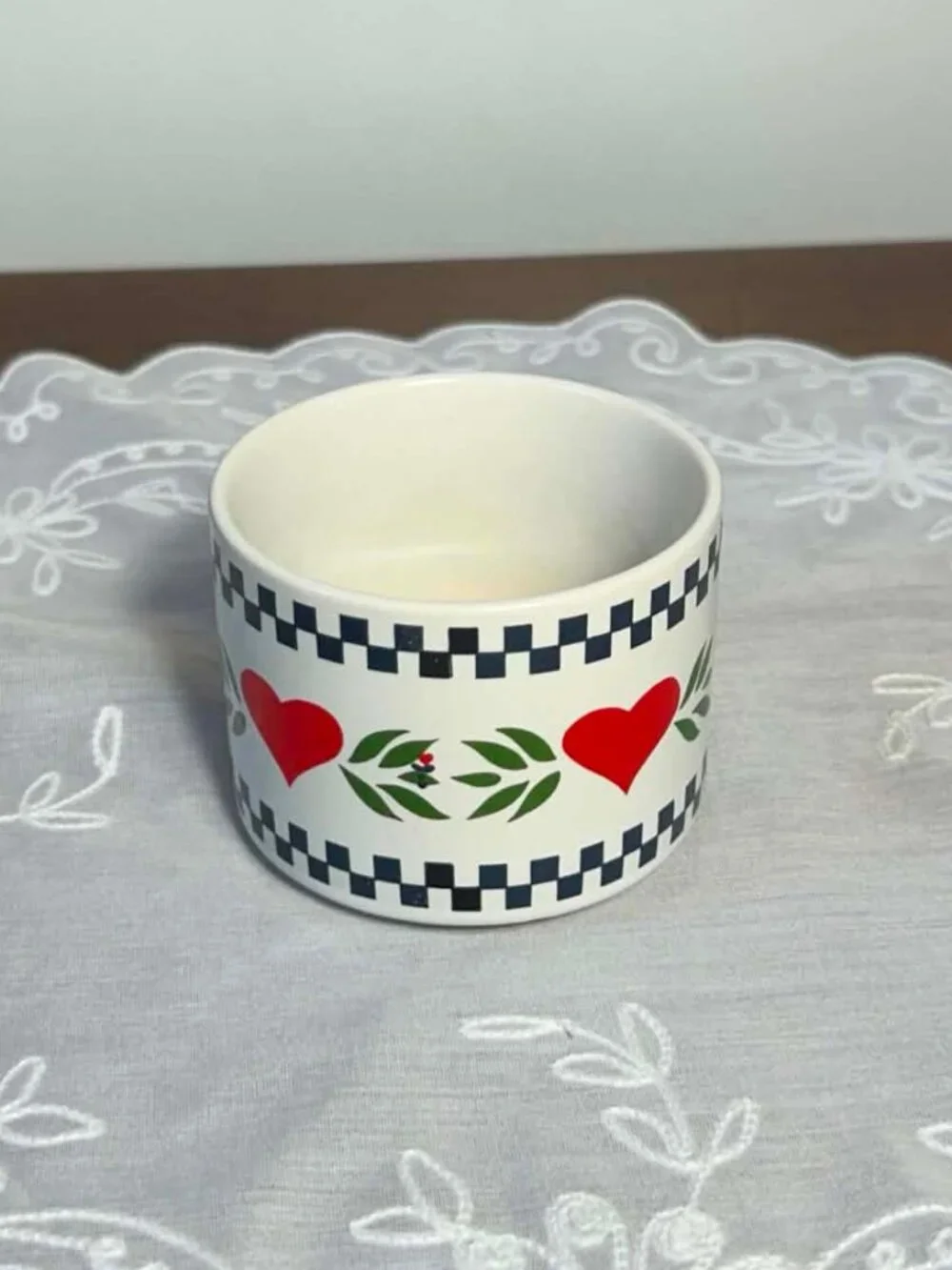 Vintage 80s Red Heart Ceramic Votive Candle Holder